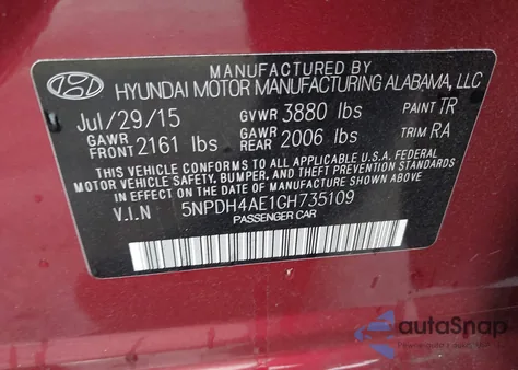 2016 Hyundai Elantra Se from USA, damaged, VIN 5NPDH4AE1GH735109